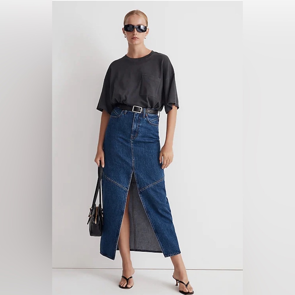 Madewell Dark Wash Denim Maxi Skirt with Front Slit